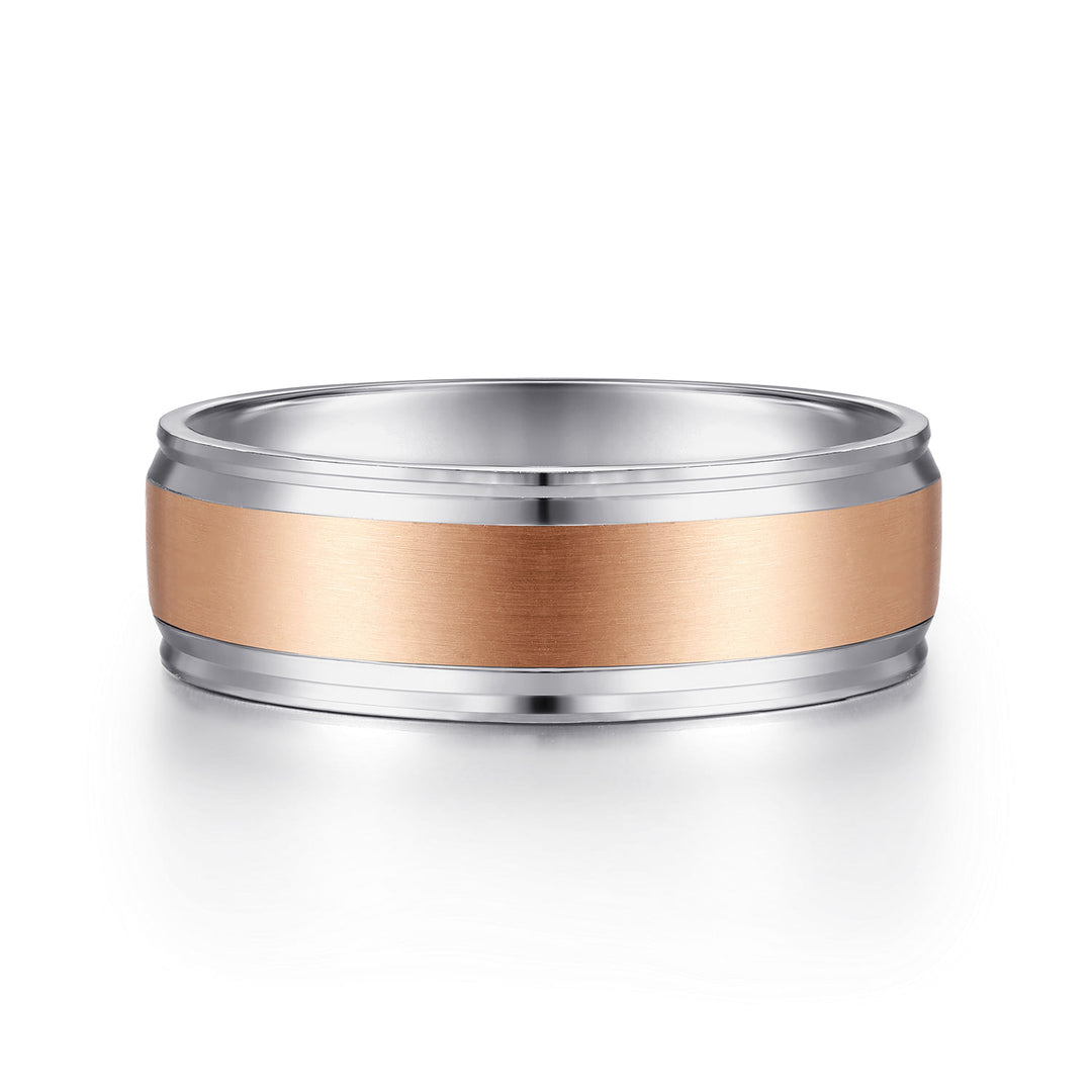 Gabriel & Co. MBM0172 70T4JJJ 14K White Rose Gold 7mm   Satin Center Men's Wedding Band