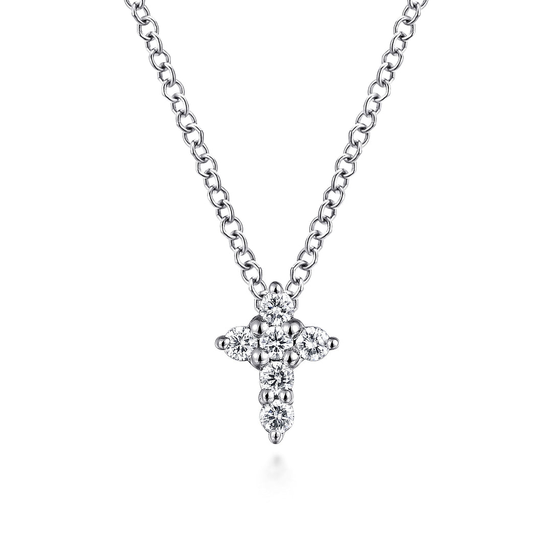 Gabriel & Co. NK1370W45JJ 14K White Gold Diamond Cross Necklace