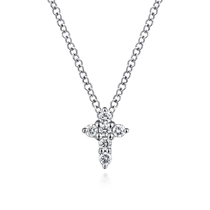 Gabriel & Co. NK1370W45JJ 14K White Gold Diamond Cross Necklace