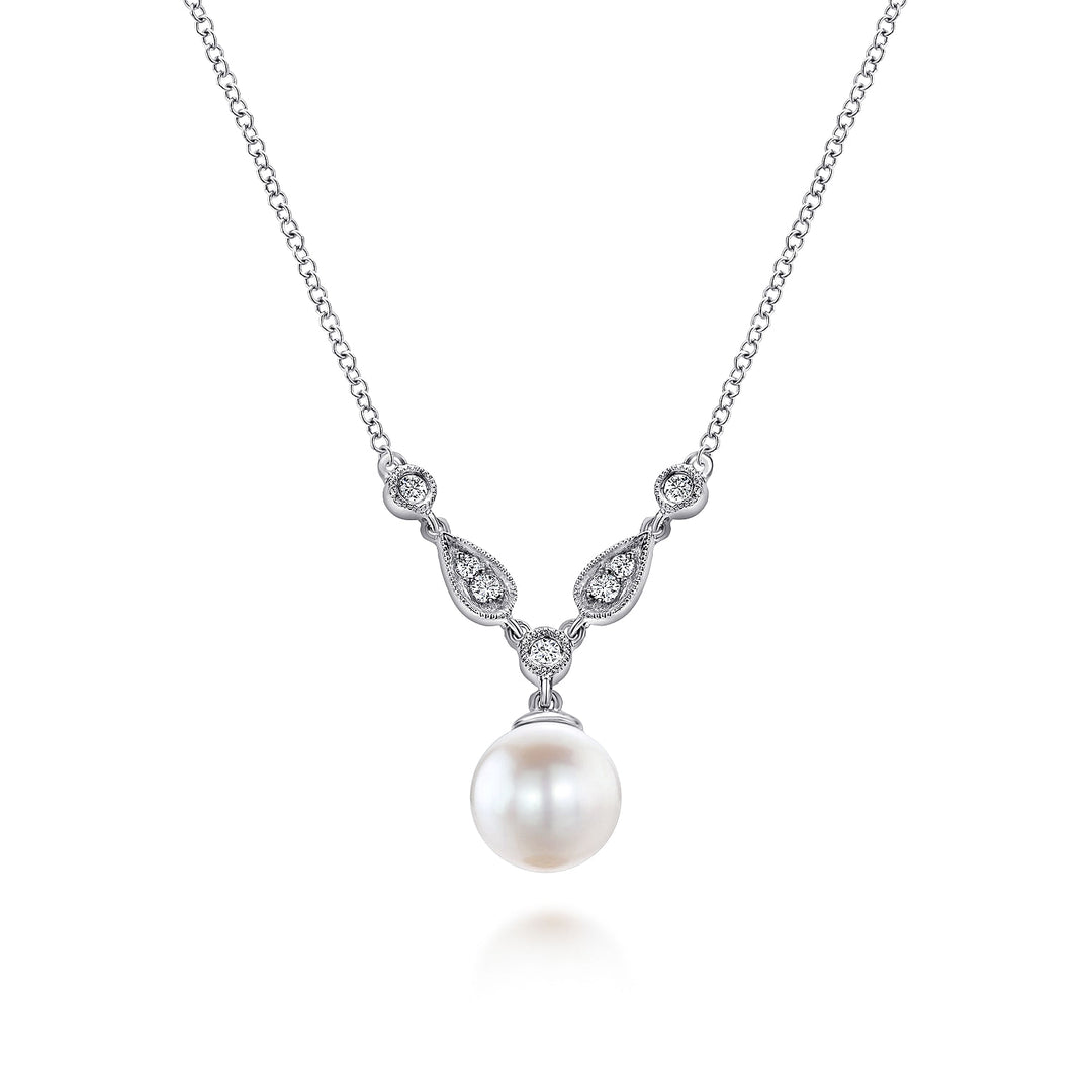 Gabriel & Co. NK1420W45PL 14K White Gold Cultured Pearl and Diamond Accent Necklace