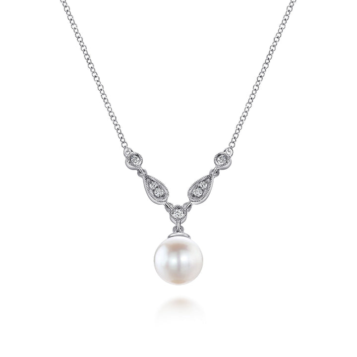 Gabriel & Co. NK1420W45PL 14K White Gold Cultured Pearl and Diamond Accent Necklace