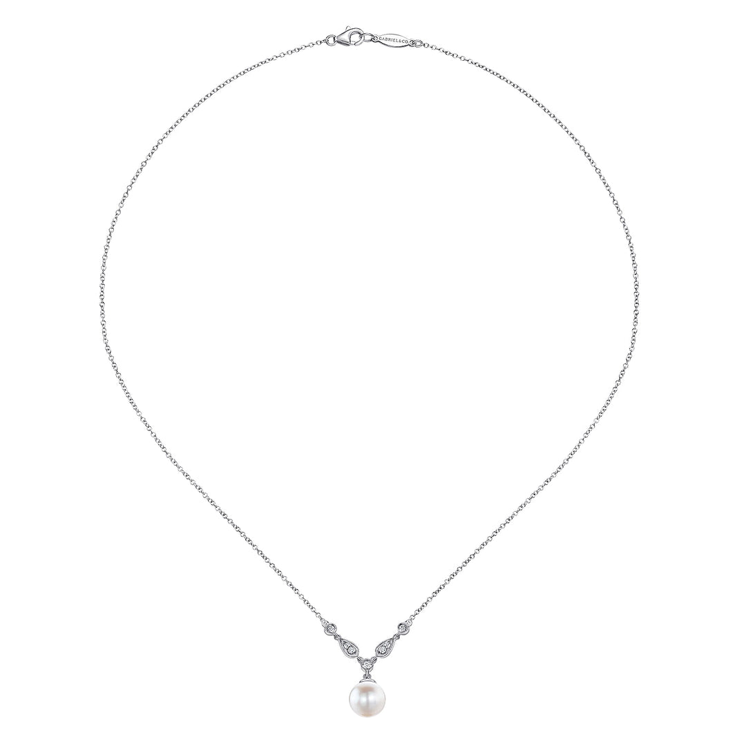Gabriel & Co. NK1420W45PL 14K White Gold Cultured Pearl and Diamond Accent Necklace