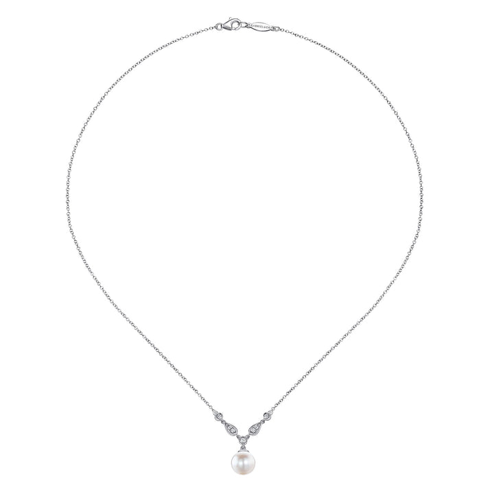 Gabriel & Co. NK1420W45PL 14K White Gold Cultured Pearl and Diamond Accent Necklace