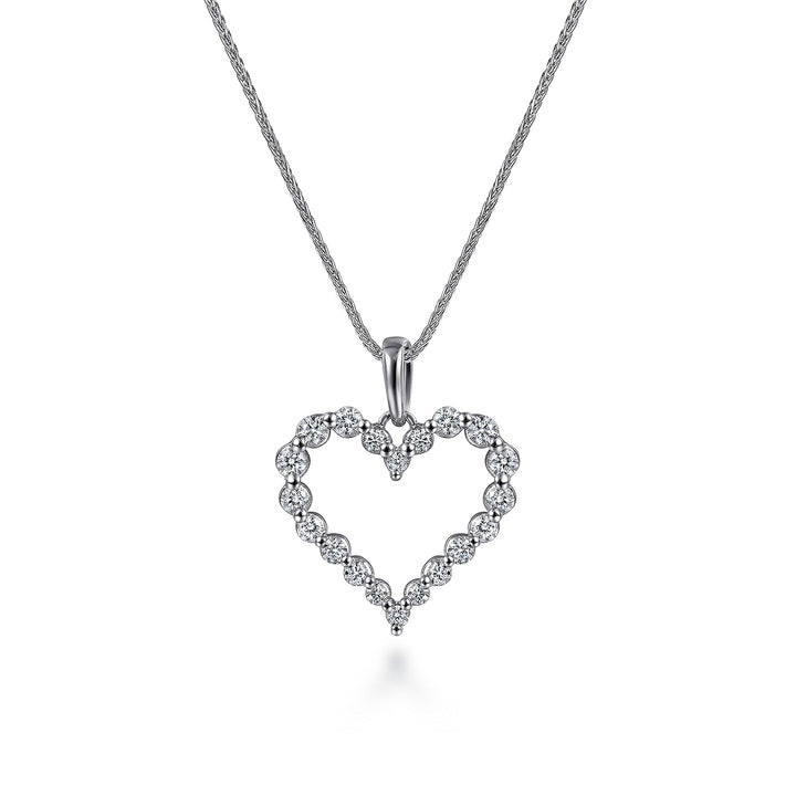 Gabriel & Co. NK1844W45JJ 14K White Gold Open Heart Diamond Pendant Necklace