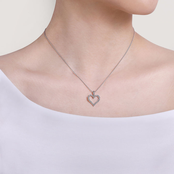 Gabriel & Co. NK1844W45JJ 14K White Gold Open Heart Diamond Pendant Necklace