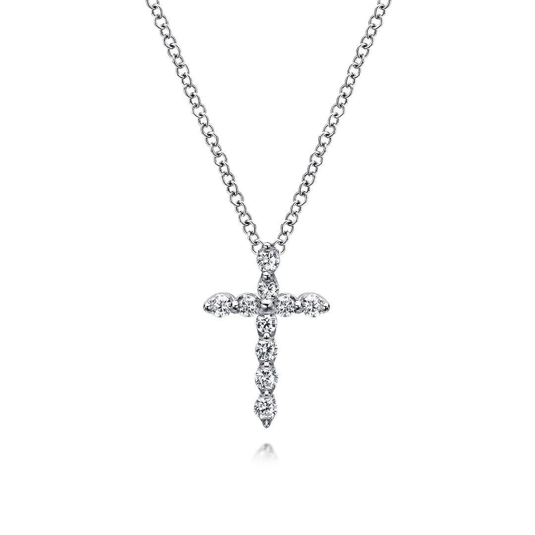 Gabriel & Co. NK1881W45JJ 14K White Gold Diamond Cross Pendant Necklace