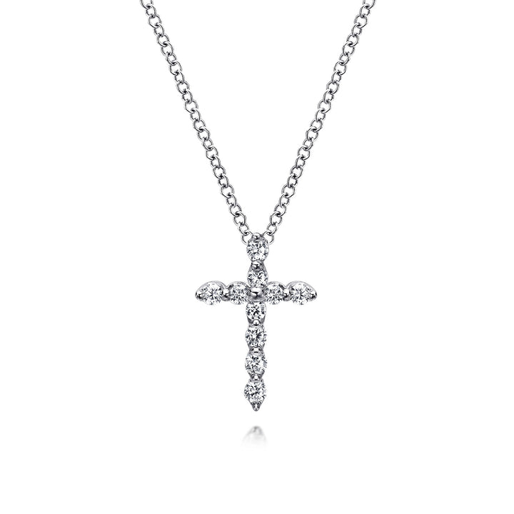 Gabriel & Co. NK1881W45JJ 14K White Gold Diamond Cross Pendant Necklace