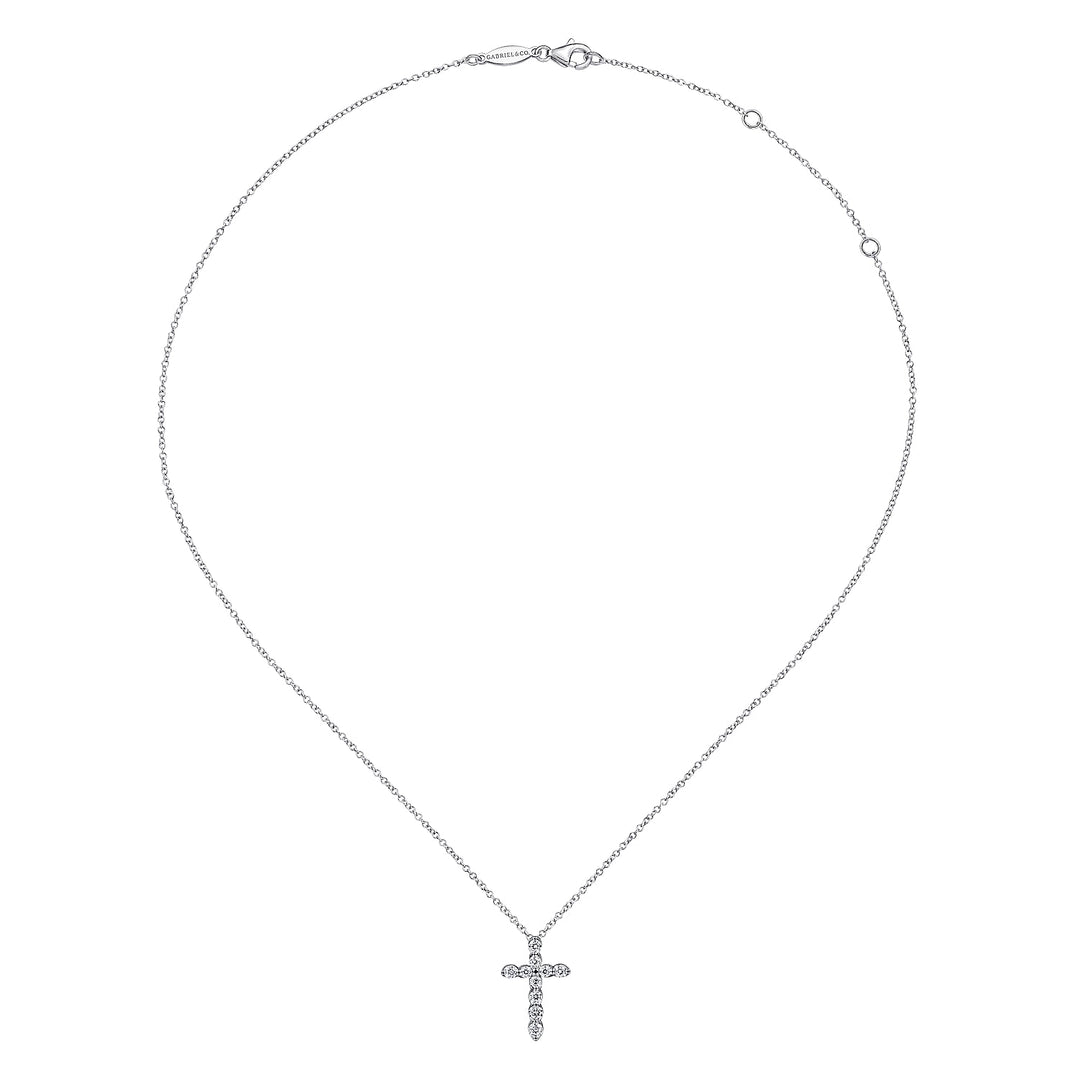 Gabriel & Co. NK1881W45JJ 14K White Gold Diamond Cross Pendant Necklace