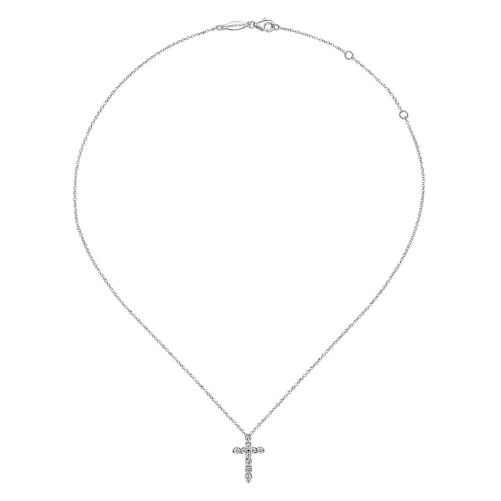 Gabriel & Co. NK1881W45JJ 14K White Gold Diamond Cross Pendant Necklace