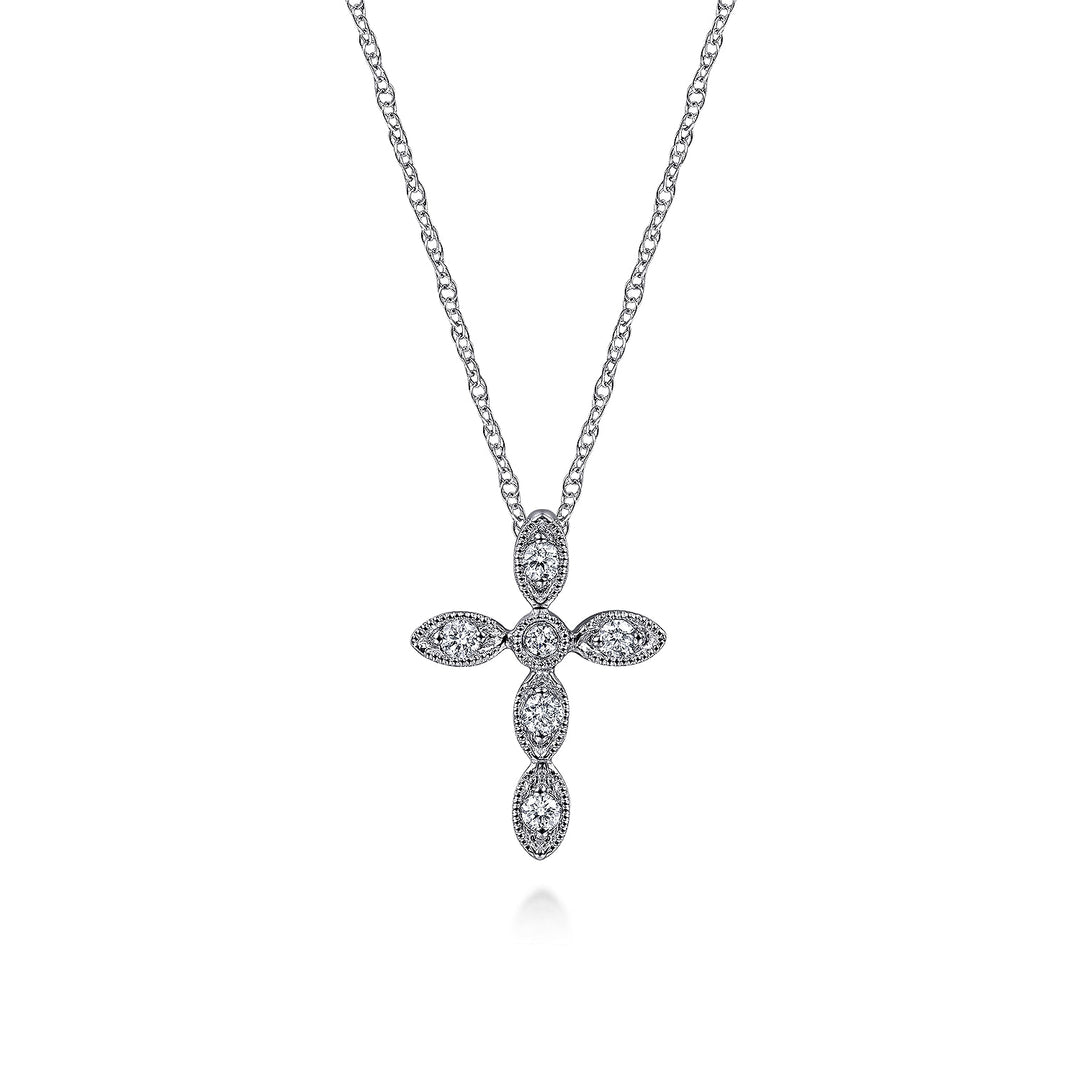 Gabriel & Co. NK2210W45JJ 14K White Gold Marquise Shaped Diamond Cross Necklace