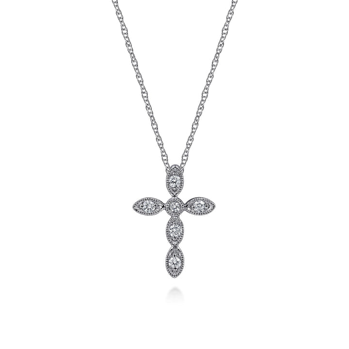 Gabriel & Co. NK2210W45JJ 14K White Gold Marquise Shaped Diamond Cross Necklace