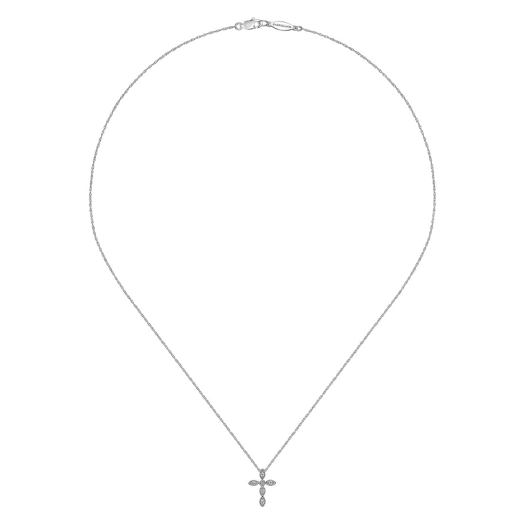Gabriel & Co. NK2210W45JJ 14K White Gold Marquise Shaped Diamond Cross Necklace