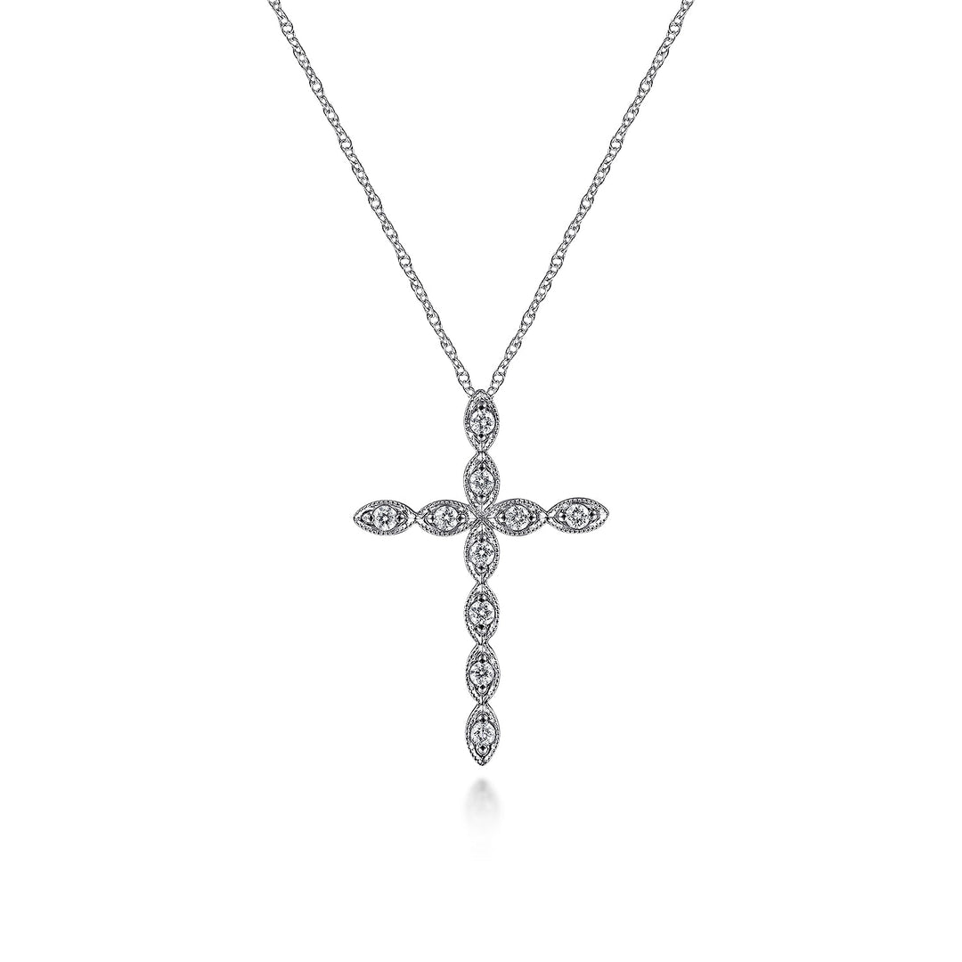 Gabriel & Co. NK2211W45JJ 14K White Gold Segmented Diamond Cross Necklace