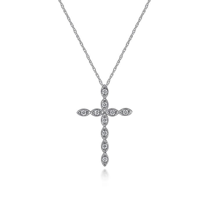 Gabriel & Co. NK2211W45JJ 14K White Gold Segmented Diamond Cross Necklace