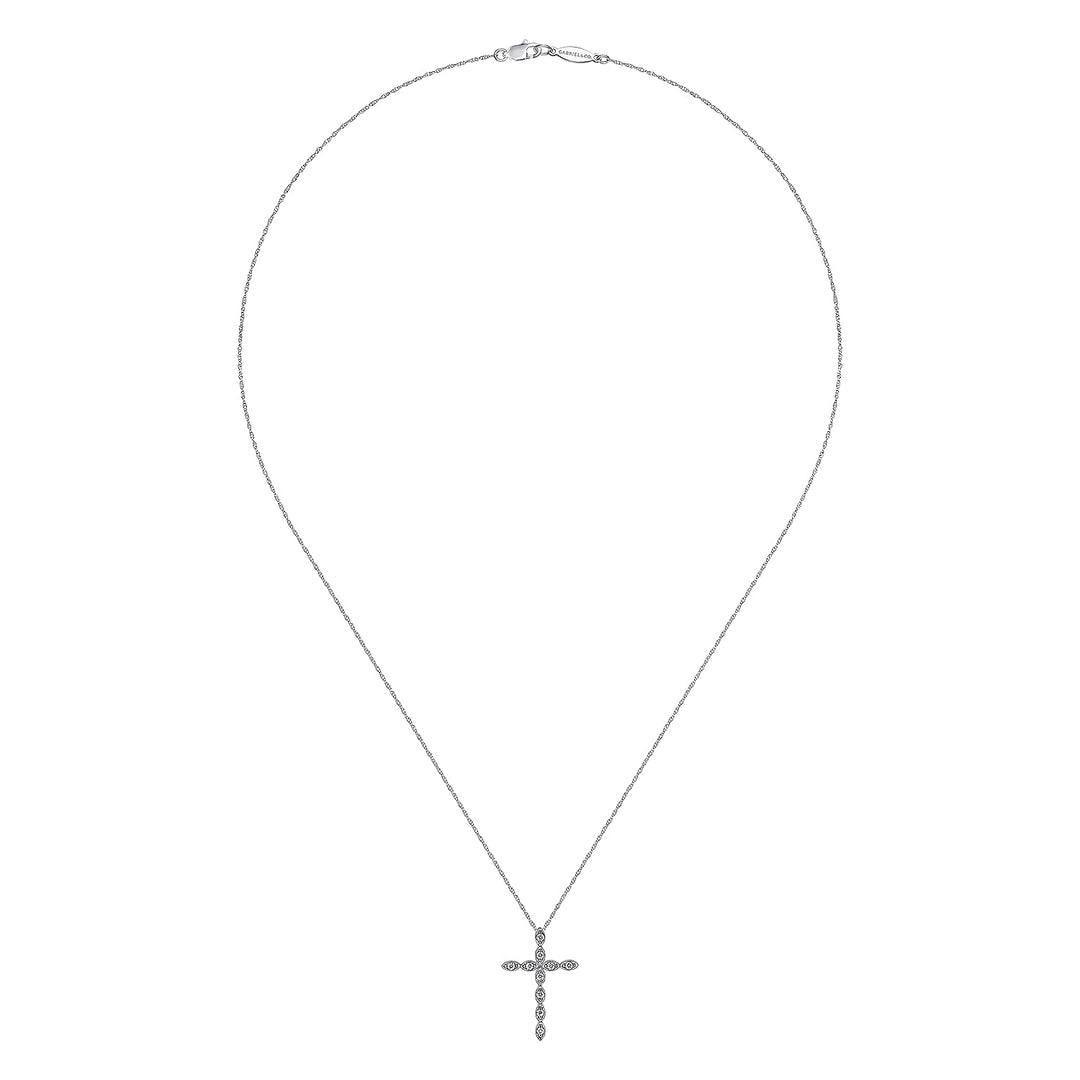 Gabriel & Co. NK2211W45JJ 14K White Gold Segmented Diamond Cross Necklace