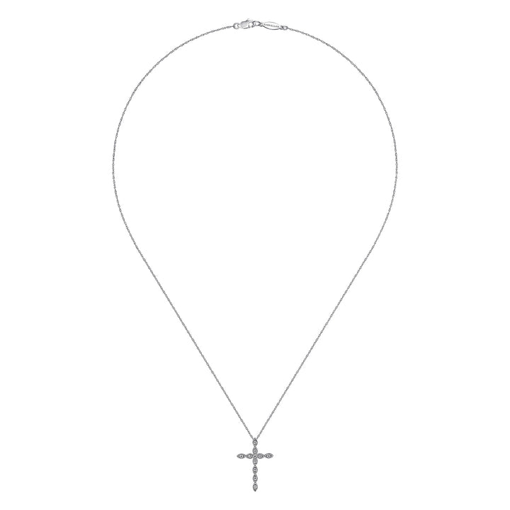 Gabriel & Co. NK2211W45JJ 14K White Gold Segmented Diamond Cross Necklace