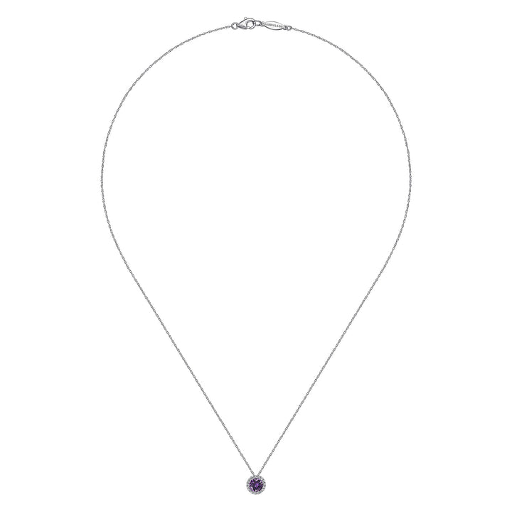 Gabriel & Co. NK2824W45AM 14K White Gold Amethyst and Diamond Halo Pendant Necklace