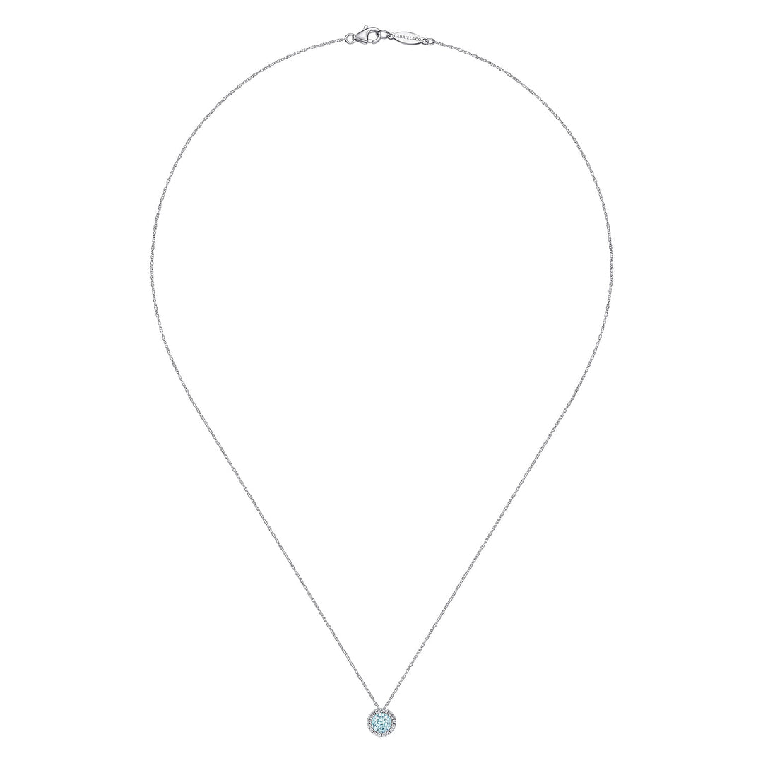 Gabriel & Co. NK2824W45AQ 14K White Gold Aquamarine and Diamond Halo Pendant Necklace