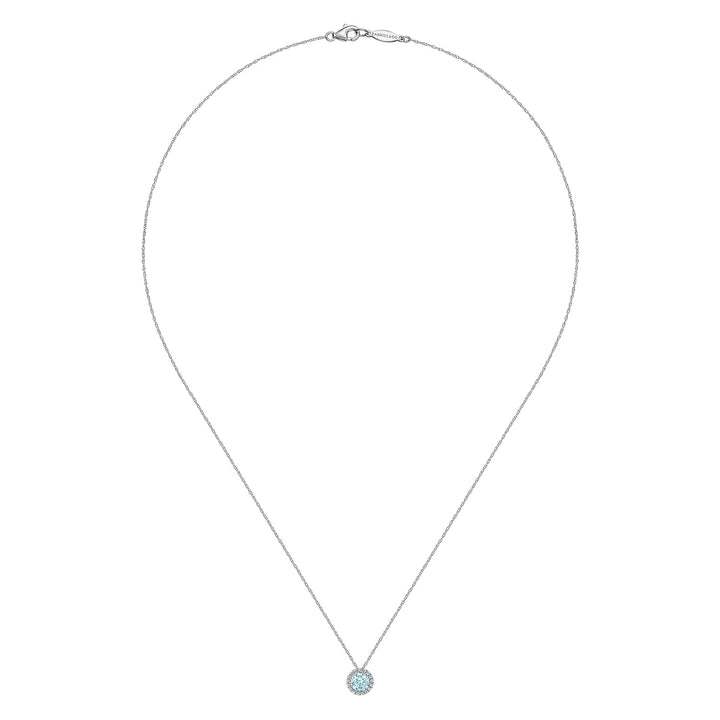 Gabriel & Co. NK2824W45AQ 14K White Gold Aquamarine and Diamond Halo Pendant Necklace