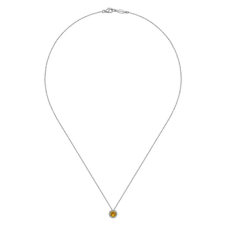 Gabriel & Co. NK2824W45CT 14K White Gold Round Citrine and Diamond Halo Pendant Necklace