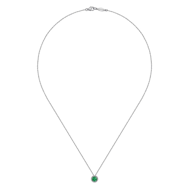 Gabriel & Co. NK2824W45EA 14K White Gold Emerald and Diamond Halo Pendant Necklace