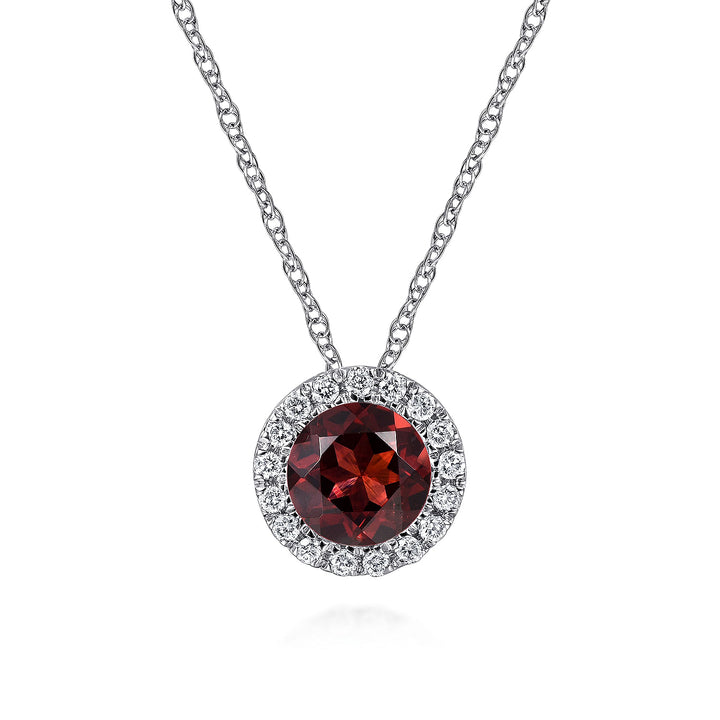 Gabriel & Co. NK2824W45GN 14K White Gold Garnet and Diamond Halo Pendant Necklace