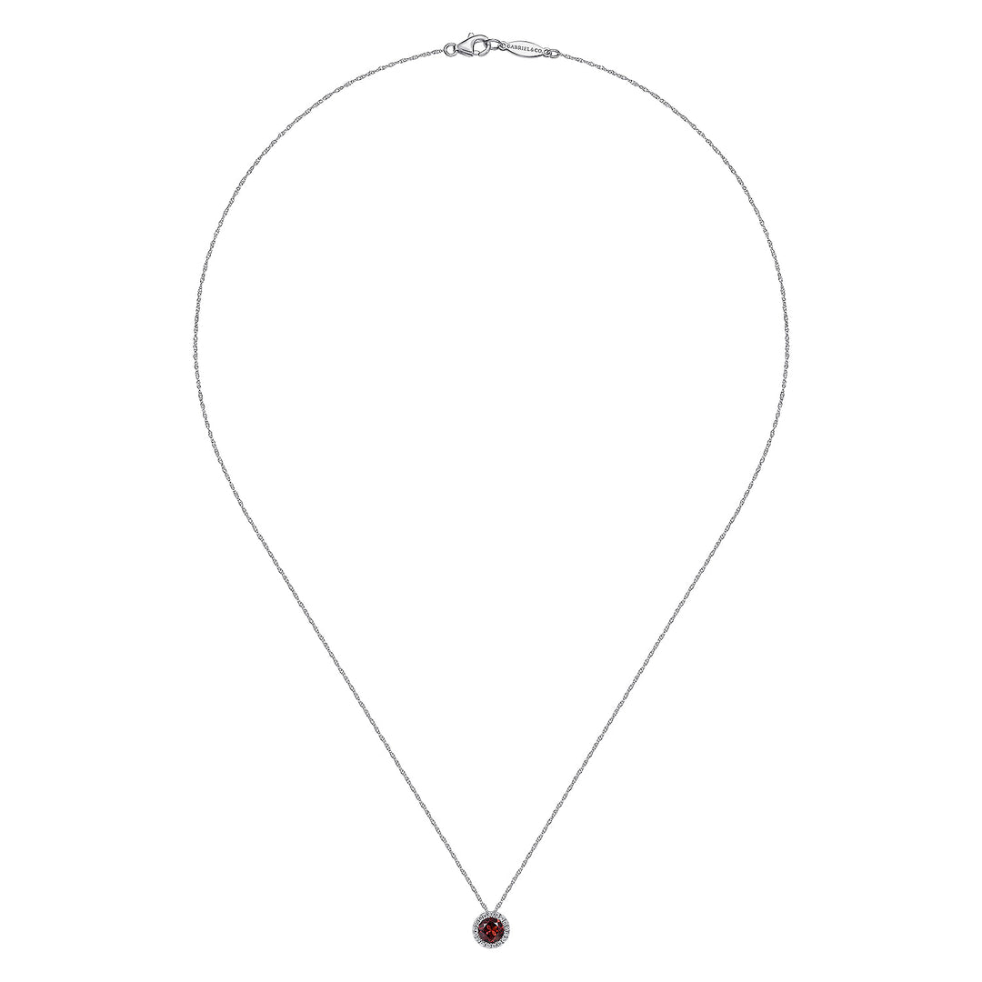 Gabriel & Co. NK2824W45GN 14K White Gold Garnet and Diamond Halo Pendant Necklace