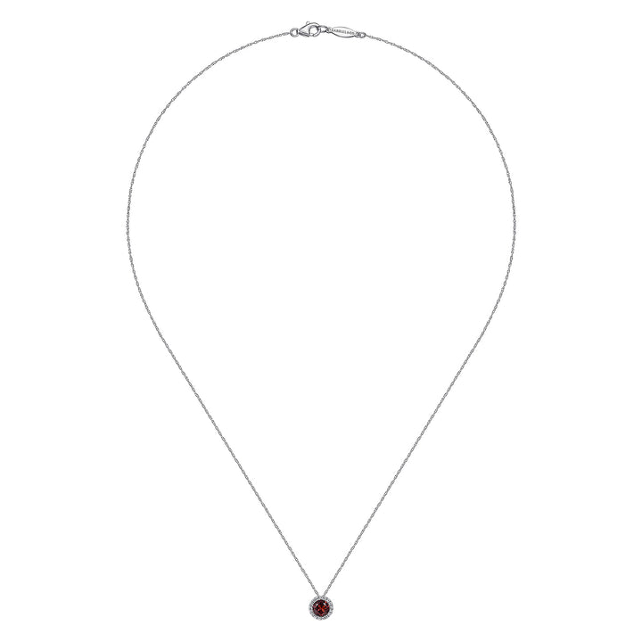 Gabriel & Co. NK2824W45GN 14K White Gold Garnet and Diamond Halo Pendant Necklace