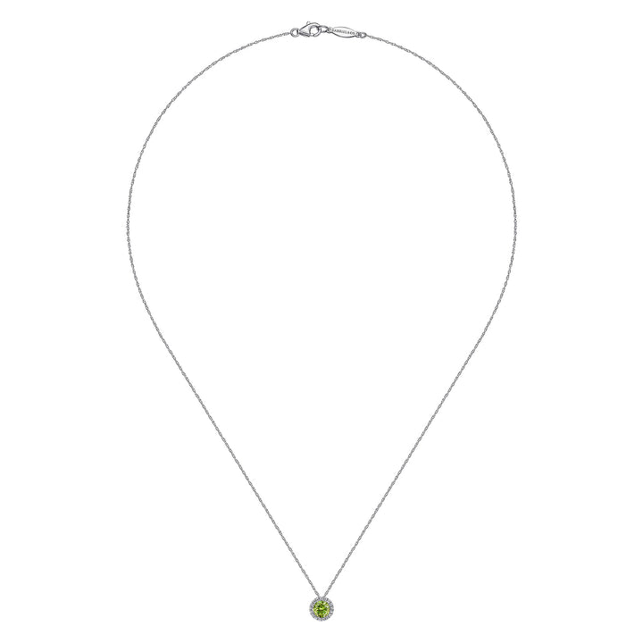 Gabriel & Co. NK2824W45PE 14K White Gold Peridot and Diamond Halo Pendant Necklace