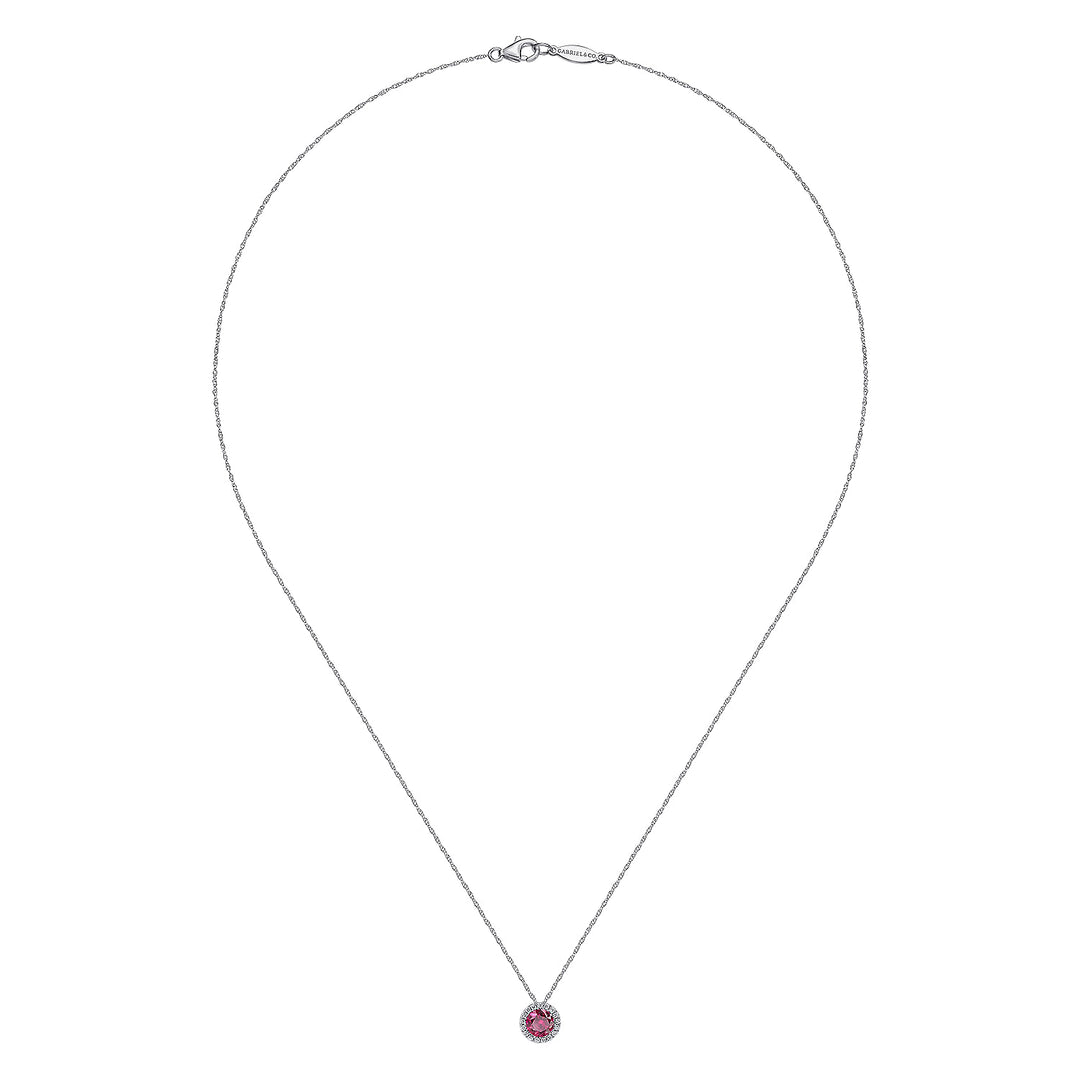 Gabriel & Co. NK2824W45RA 14K White Gold Ruby and Diamond Halo Pendant Necklace