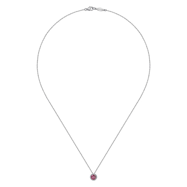 Gabriel & Co. NK2824W45RA 14K White Gold Ruby and Diamond Halo Pendant Necklace