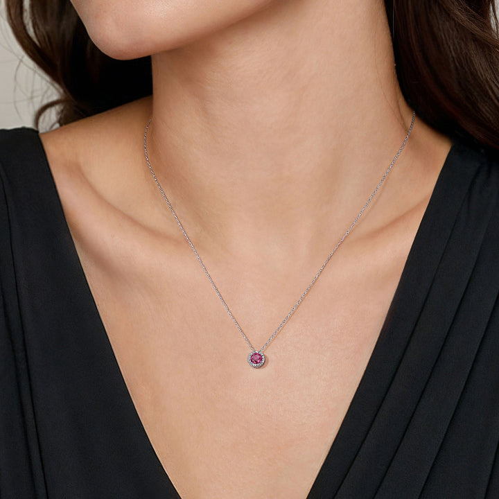 Gabriel & Co. NK2824W45RA 14K White Gold Ruby and Diamond Halo Pendant Necklace