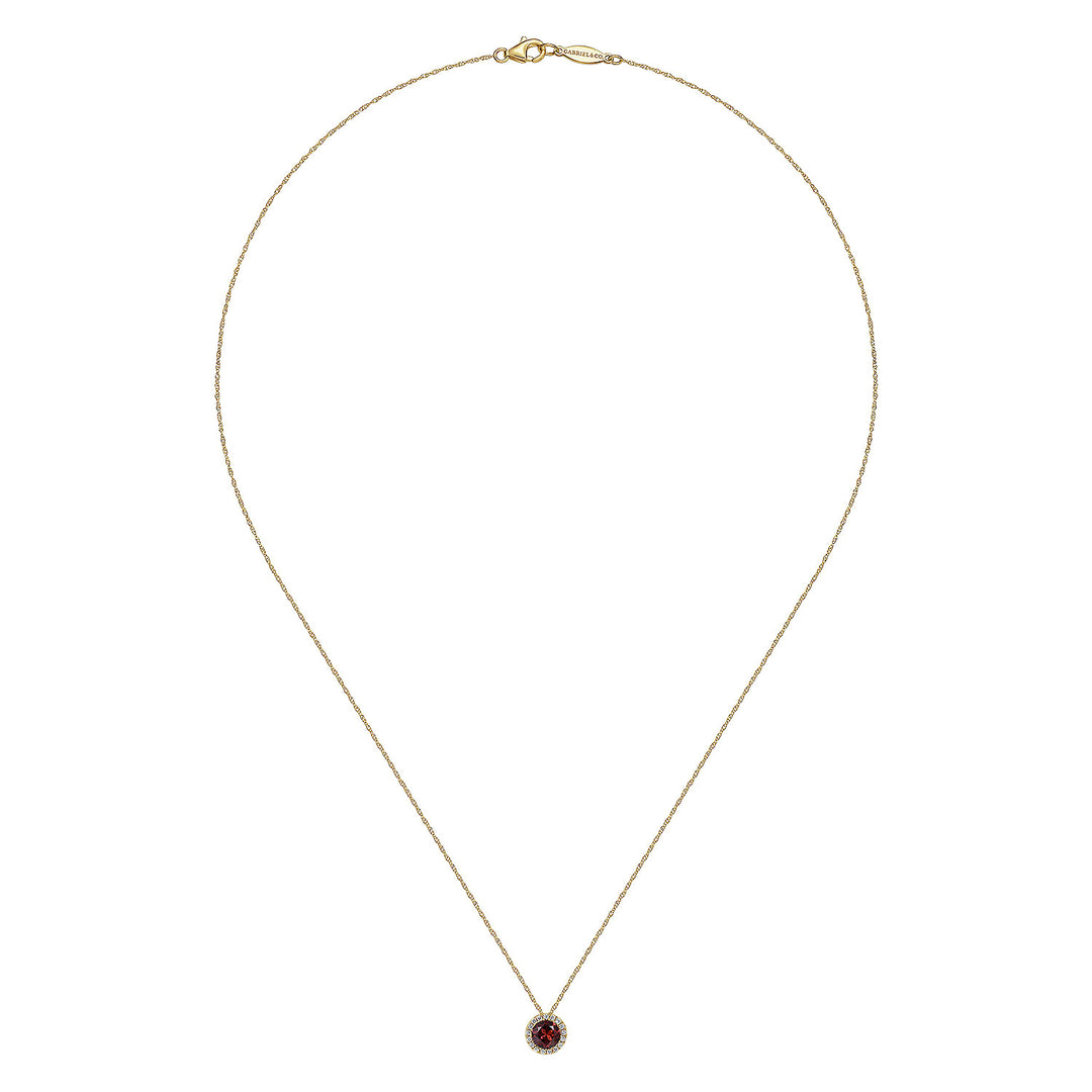 Gabriel & Co. NK2824Y45GN 14K Yellow Gold Garnet and Diamond Halo Pendant Necklace