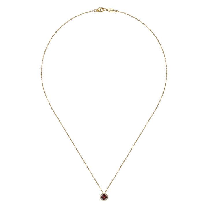 Gabriel & Co. NK2824Y45GN 14K Yellow Gold Garnet and Diamond Halo Pendant Necklace
