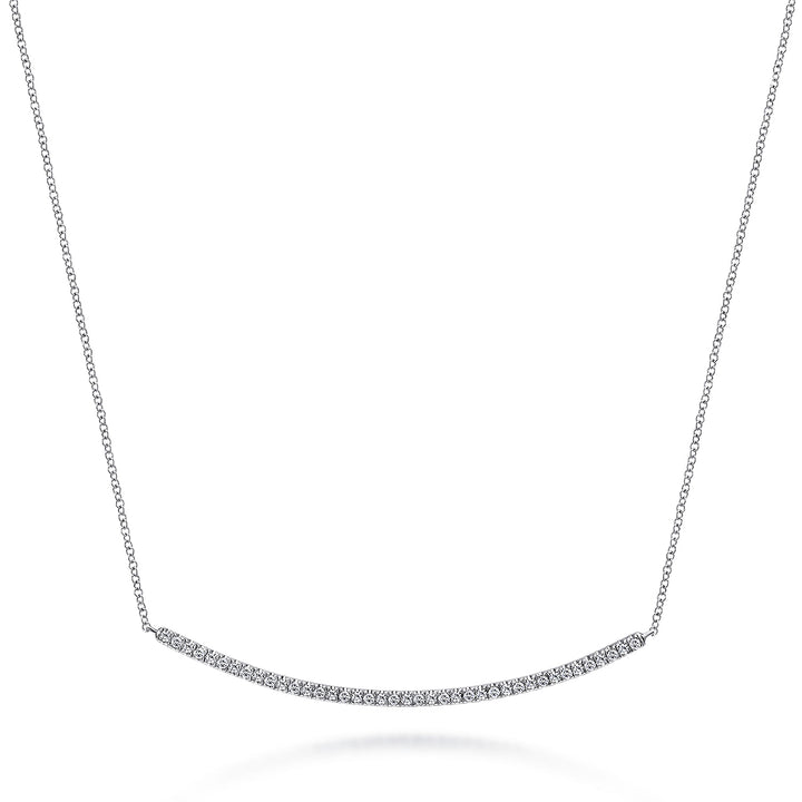 Gabriel & Co. NK4274W45JJ 18 inch 14K White Gold Diamond Pave Curved Bar Necklace