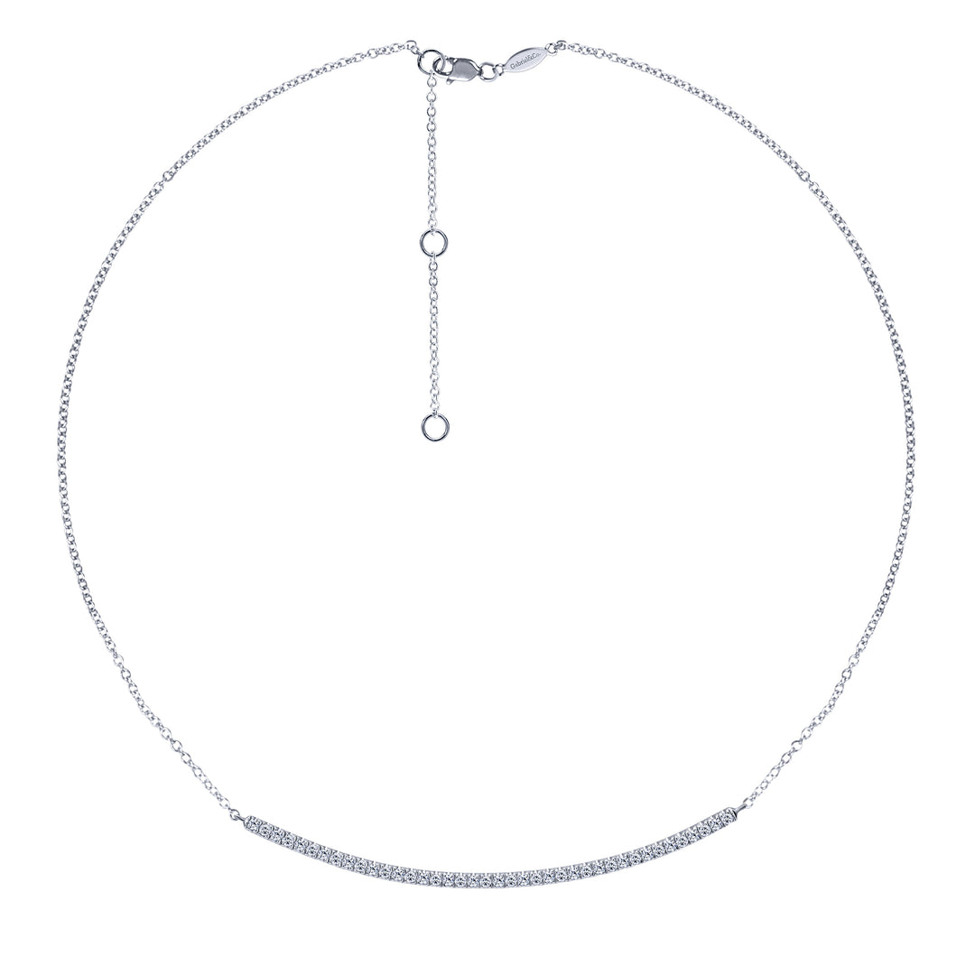 Gabriel & Co. NK4274W45JJ 18 inch 14K White Gold Diamond Pave Curved Bar Necklace