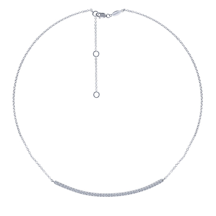 Gabriel & Co. NK4274W45JJ 18 inch 14K White Gold Diamond Pave Curved Bar Necklace