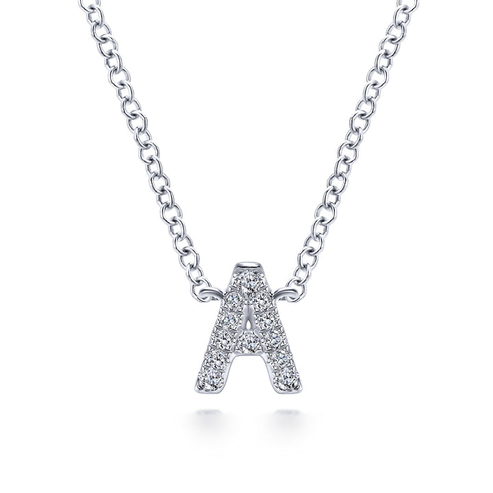 Gabriel & Co. NK4577A W45JJ 14K White Gold Diamond A Initial Pendant Necklace