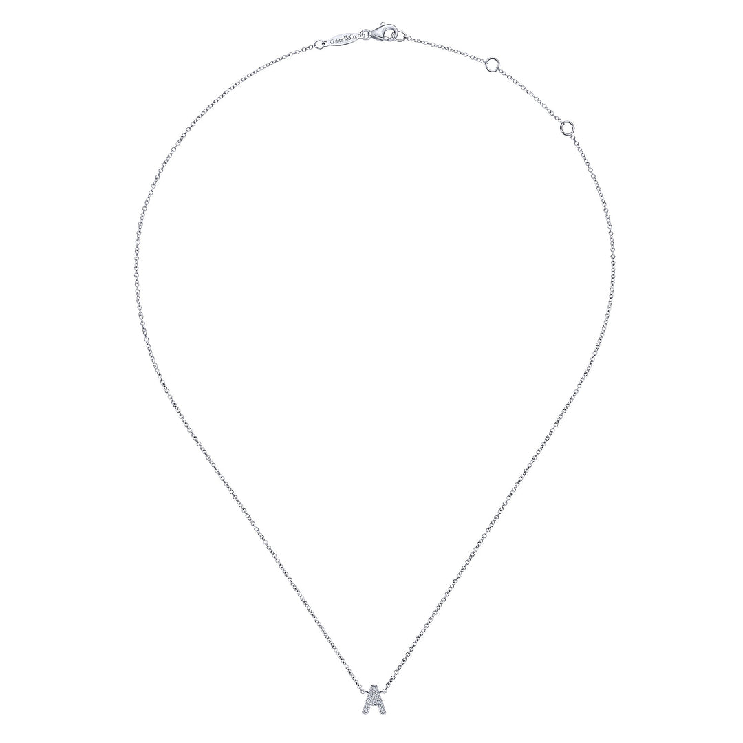 Gabriel & Co. NK4577A W45JJ 14K White Gold Diamond A Initial Pendant Necklace