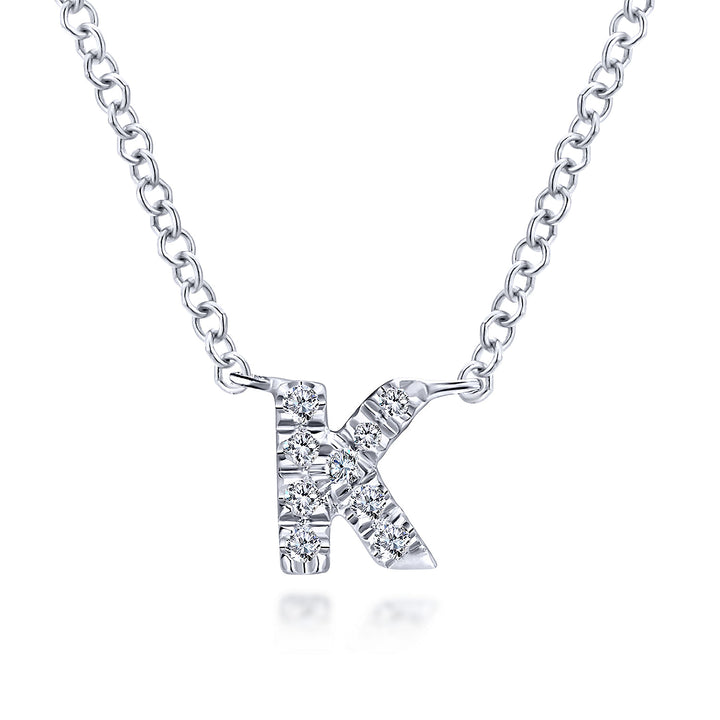 Gabriel & Co. NK4577K W45JJ 14K White Gold Diamond K Initial Pendant Necklace