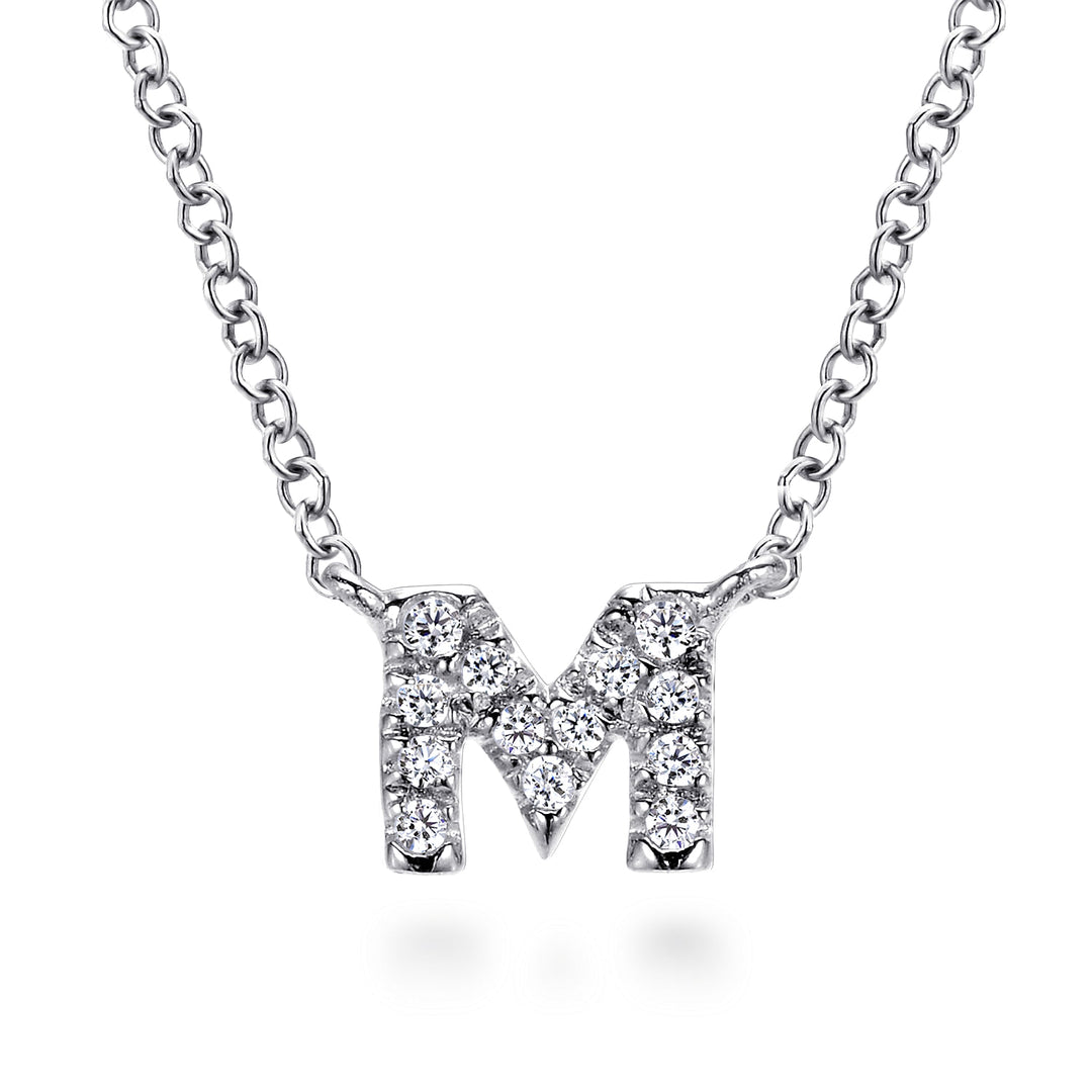 Gabriel & Co. NK4577M W45JJ 14K White Gold Diamond M Initial Pendant Necklace