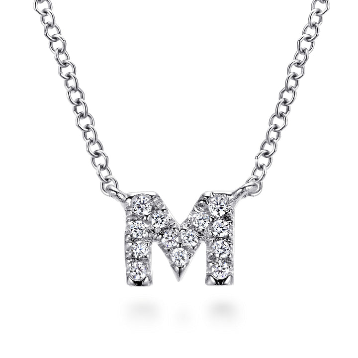 Gabriel & Co. NK4577M W45JJ 14K White Gold Diamond M Initial Pendant Necklace