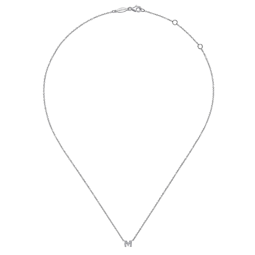 Gabriel & Co. NK4577M W45JJ 14K White Gold Diamond M Initial Pendant Necklace