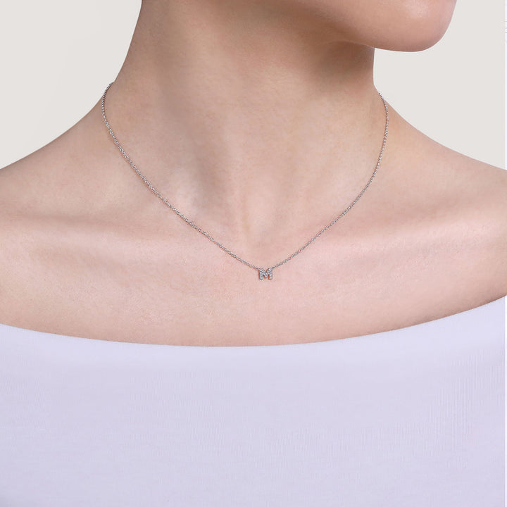 Gabriel & Co. NK4577M W45JJ 14K White Gold Diamond M Initial Pendant Necklace