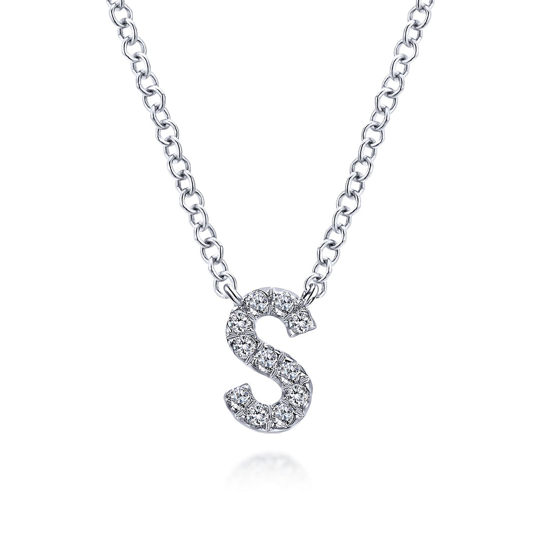 Gabriel & Co. NK4577S W45JJ 14K White Gold Diamond S Initial Pendant Necklace
