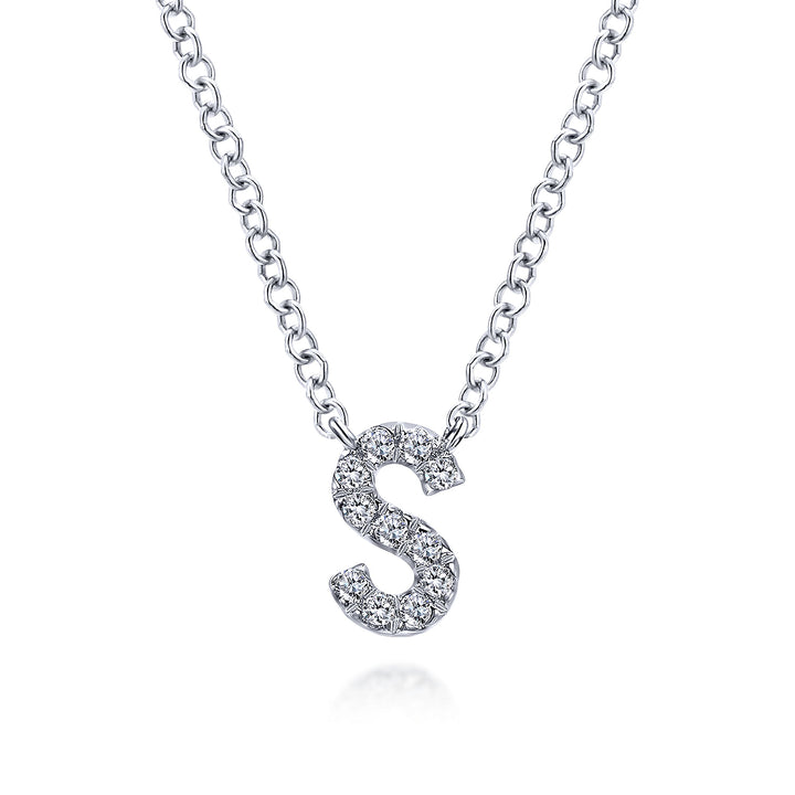 Gabriel & Co. NK4577S W45JJ 14K White Gold Diamond S Initial Pendant Necklace