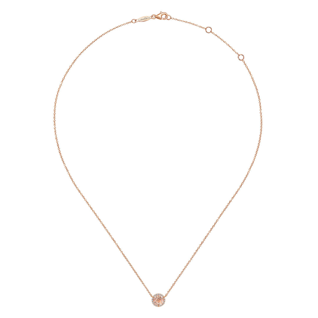 Gabriel & Co. NK4616K45MO 14K Rose Gold Round Morganite and Diamond Halo Pendant Necklace