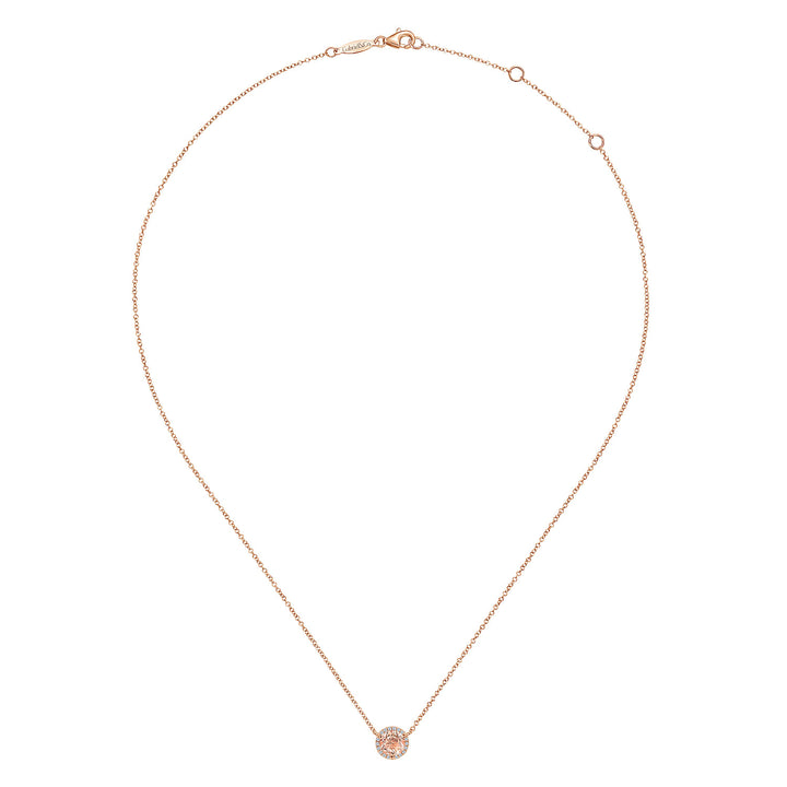 Gabriel & Co. NK4616K45MO 14K Rose Gold Round Morganite and Diamond Halo Pendant Necklace