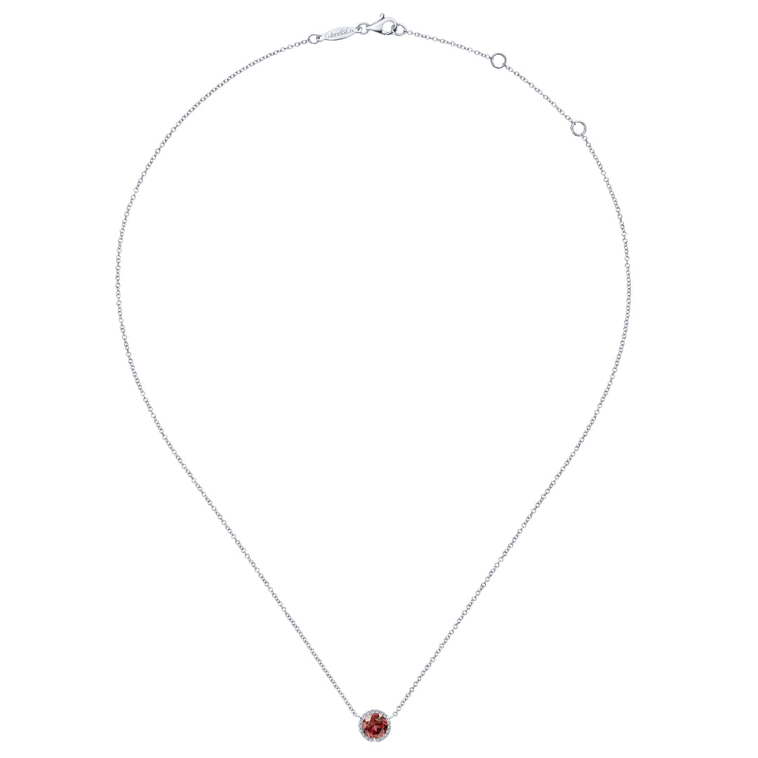 Gabriel & Co. NK4616W45GN 14K White Gold Round Garnet and Diamond Halo Pendant Necklace