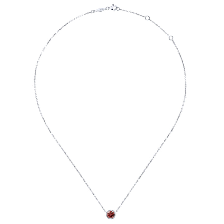 Gabriel & Co. NK4616W45GN 14K White Gold Round Garnet and Diamond Halo Pendant Necklace